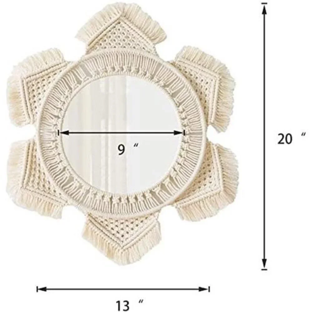 Boho Wall Mirror Decor Round Macrame Hanging Wall Art Decoration for Bedroom